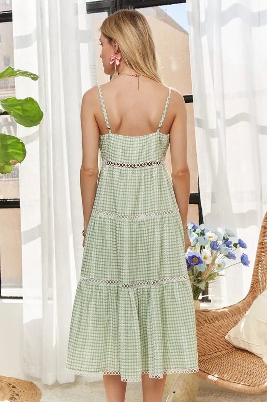 ADORA Gingham Detail Washed Dress – Light Green - Cashmere Daisy