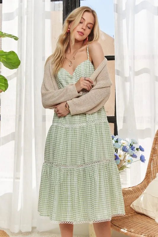 ADORA Gingham Detail Washed Dress – Light Green - Cashmere Daisy