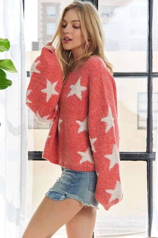 ADORA Star Contrast Round Neck Sweater - Cashmere Daisy