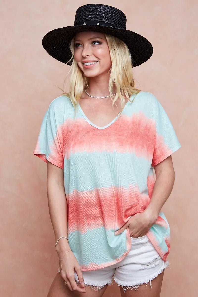 BiBi Tie - Dye Printed Hacci Knit Top - Cashmere Daisy