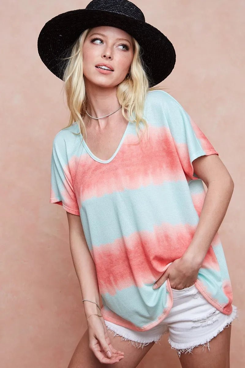 BiBi Tie - Dye Printed Hacci Knit Top - Cashmere Daisy