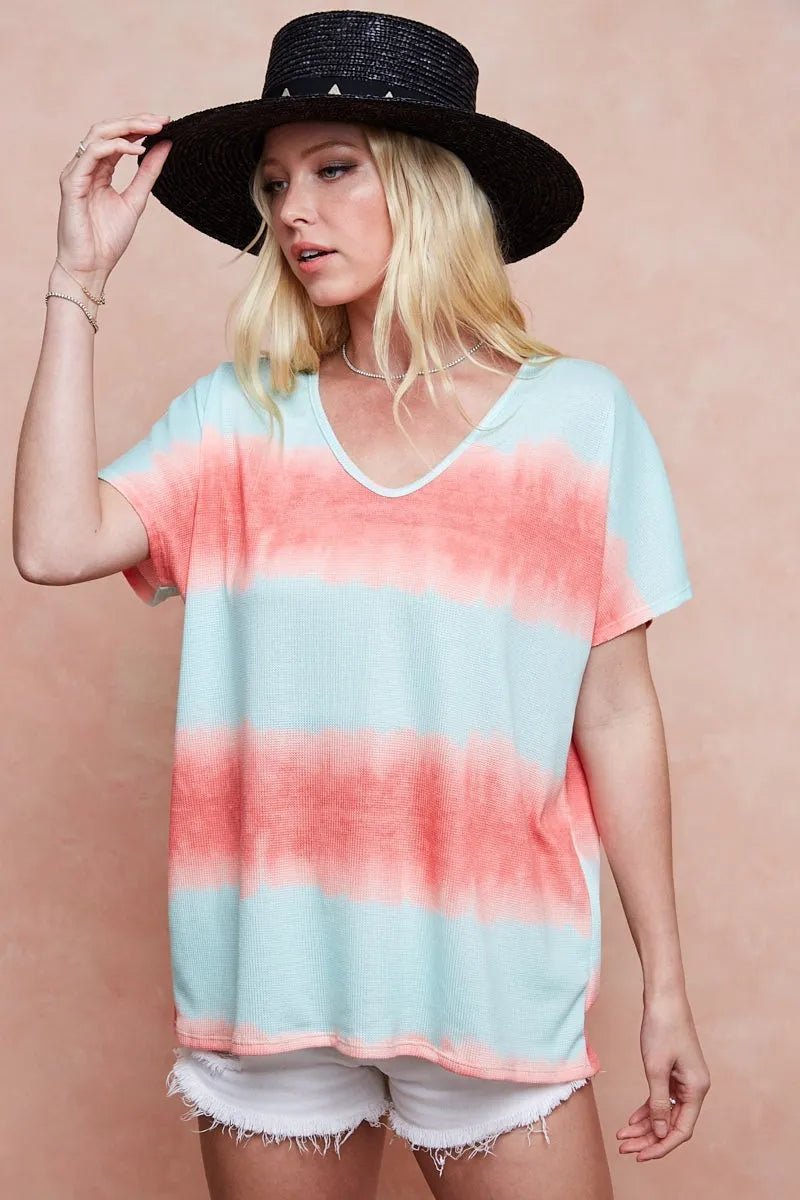 BiBi Tie - Dye Printed Hacci Knit Top - Cashmere Daisy