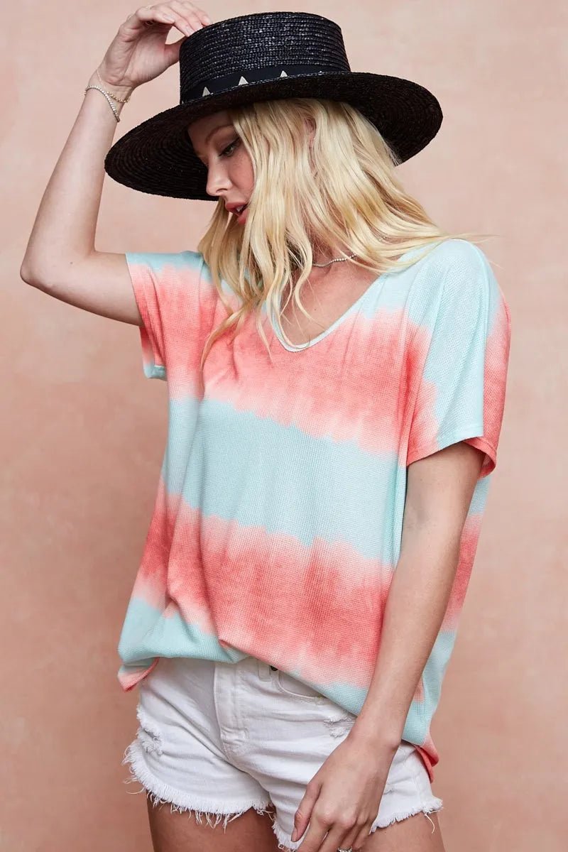 BiBi Tie - Dye Printed Hacci Knit Top - Cashmere Daisy