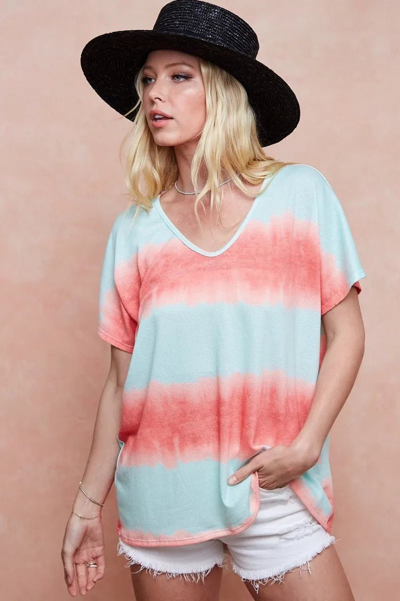 BiBi Tie - Dye Printed Hacci Knit Top - Cashmere Daisy
