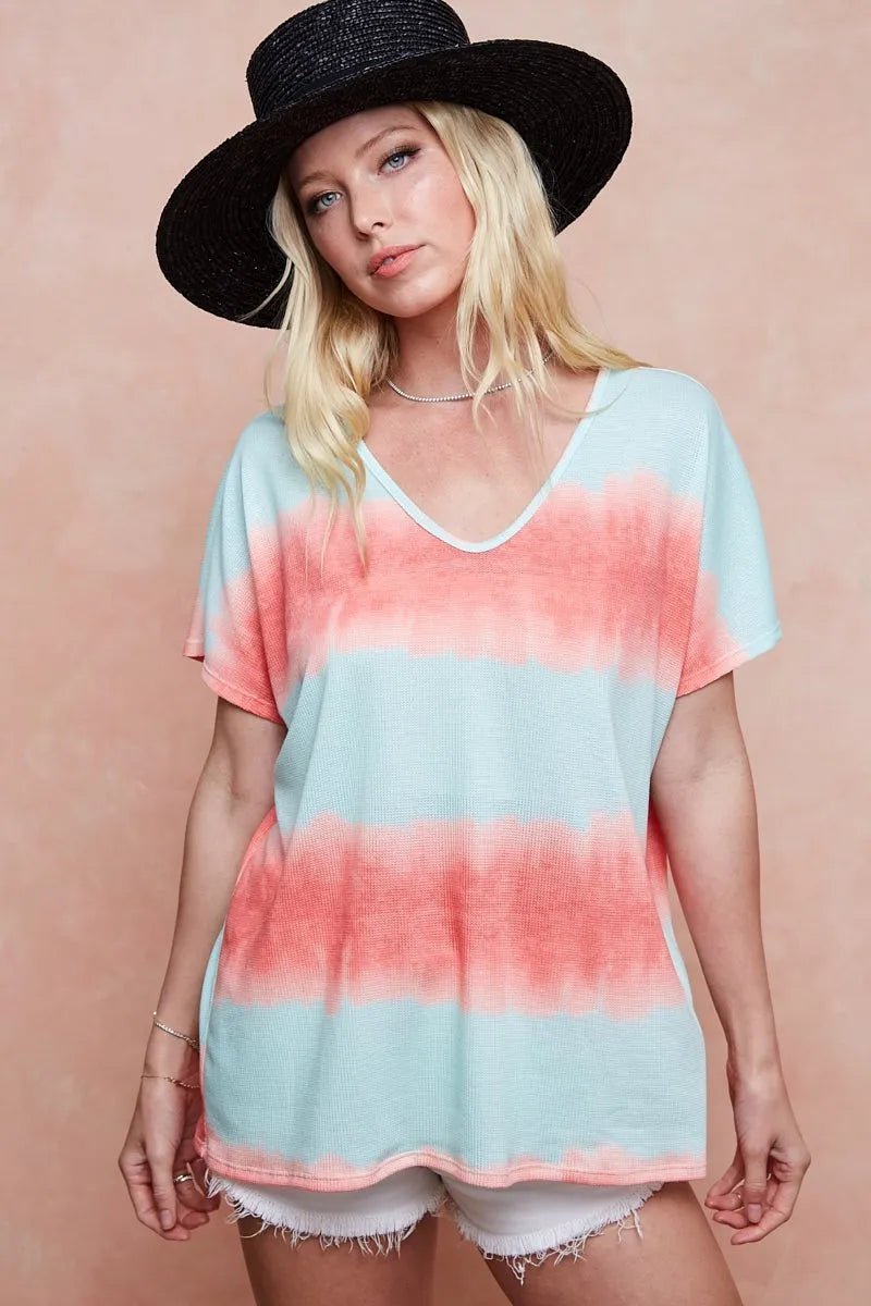 BiBi Tie - Dye Printed Hacci Knit Top - Cashmere Daisy