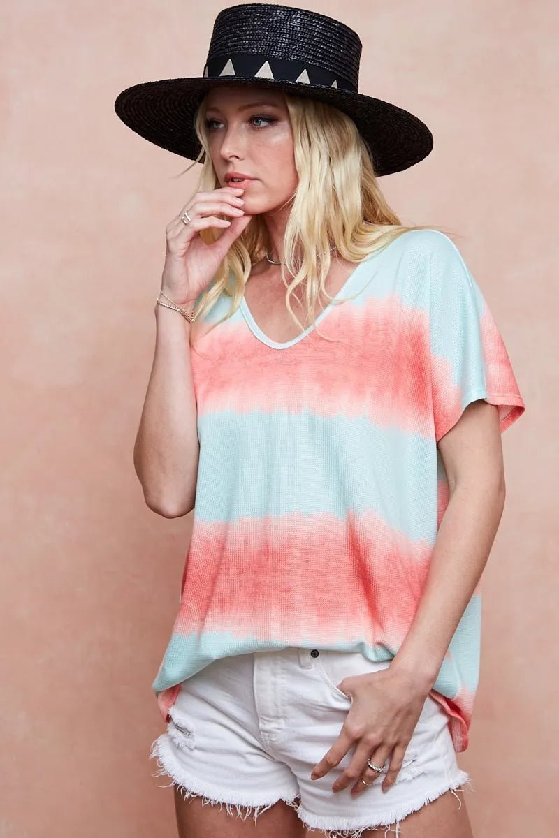 BiBi Tie - Dye Printed Hacci Knit Top - Cashmere Daisy