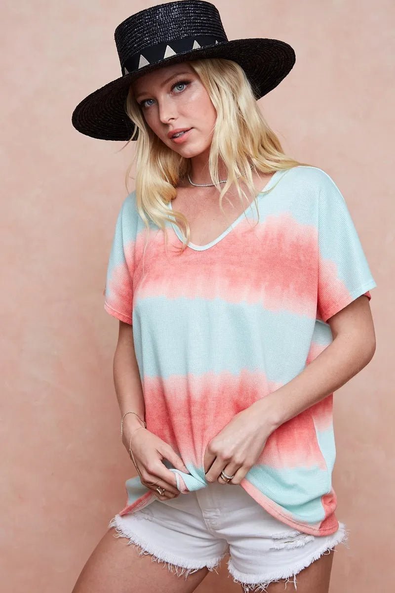 BiBi Tie - Dye Printed Hacci Knit Top - Cashmere Daisy