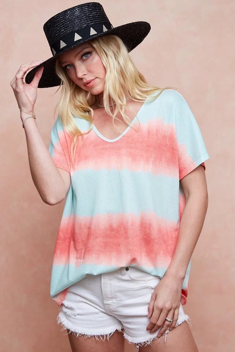 BiBi Tie - Dye Printed Hacci Knit Top - Cashmere Daisy