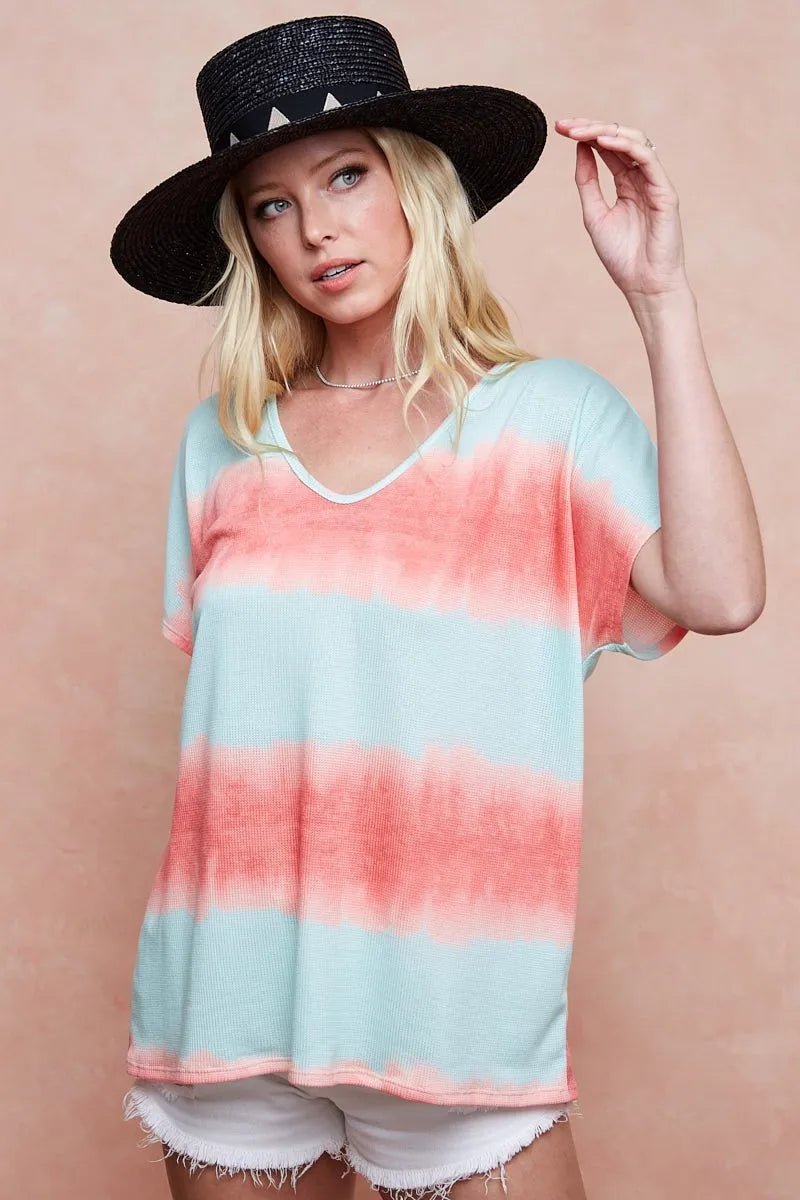 BiBi Tie - Dye Printed Hacci Knit Top - Cashmere Daisy
