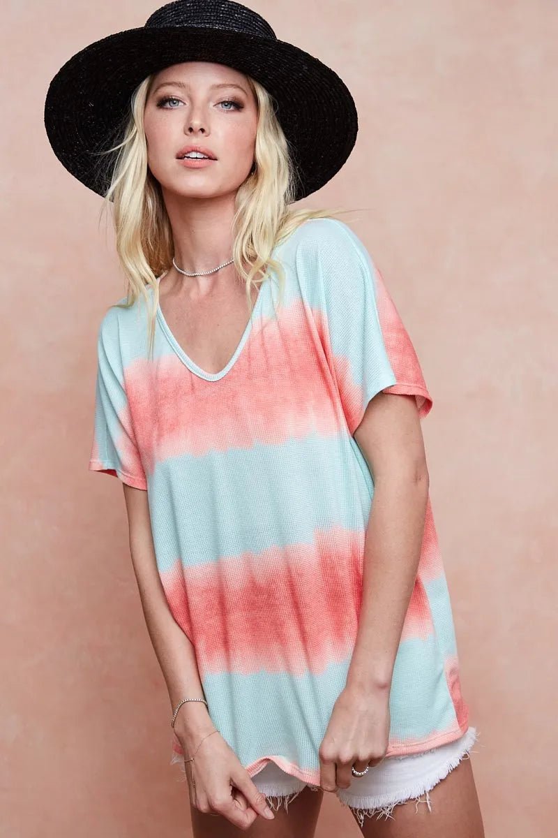 BiBi Tie - Dye Printed Hacci Knit Top - Cashmere Daisy