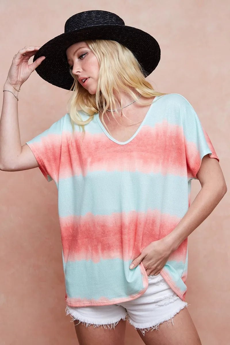 BiBi Tie - Dye Printed Hacci Knit Top - Cashmere Daisy
