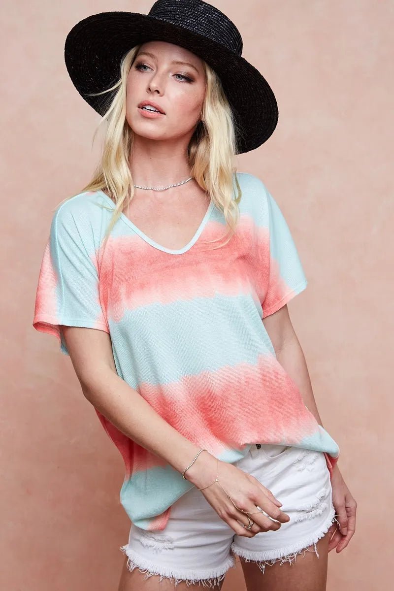 BiBi Tie - Dye Printed Hacci Knit Top - Cashmere Daisy