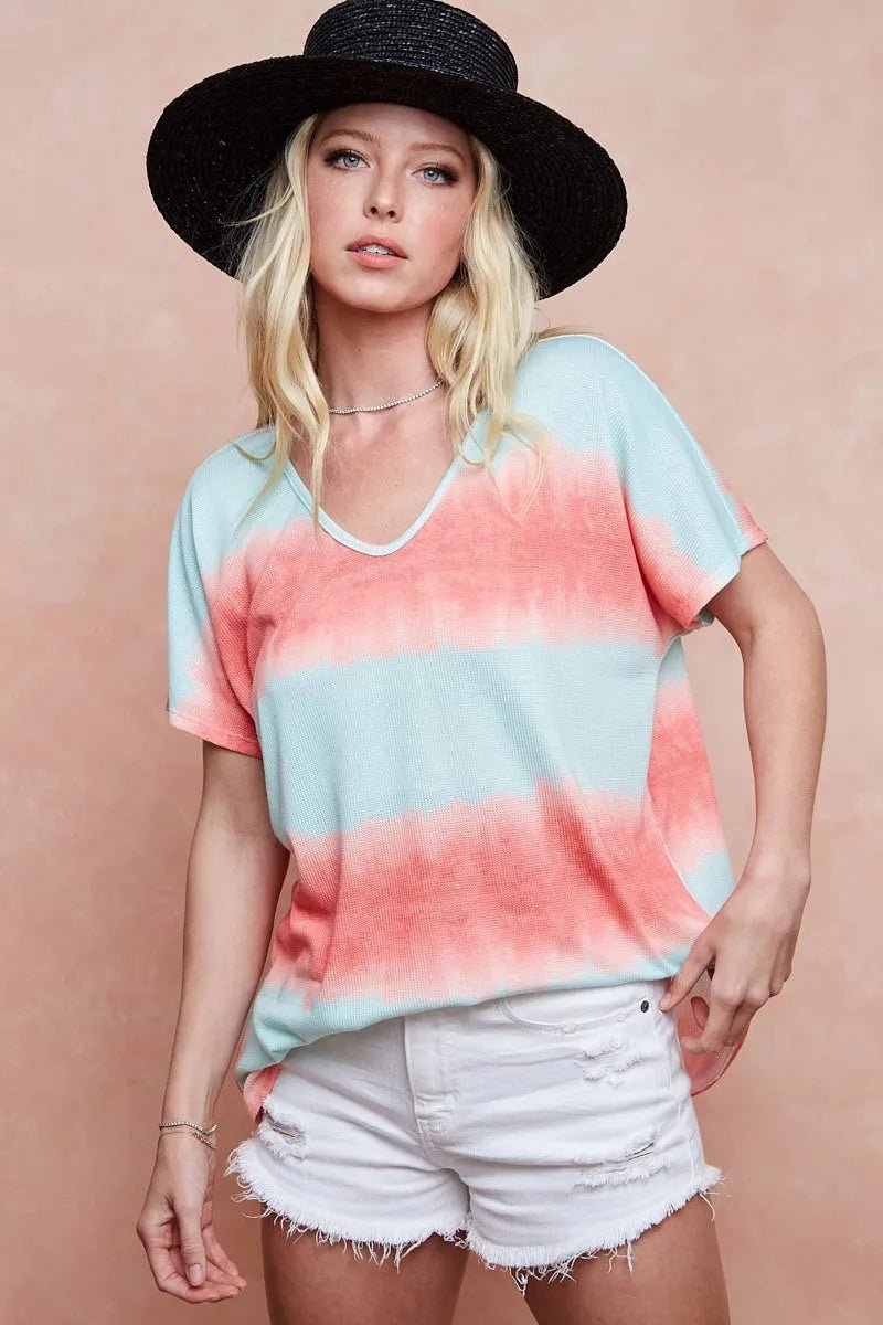 BiBi Tie - Dye Printed Hacci Knit Top - Cashmere Daisy