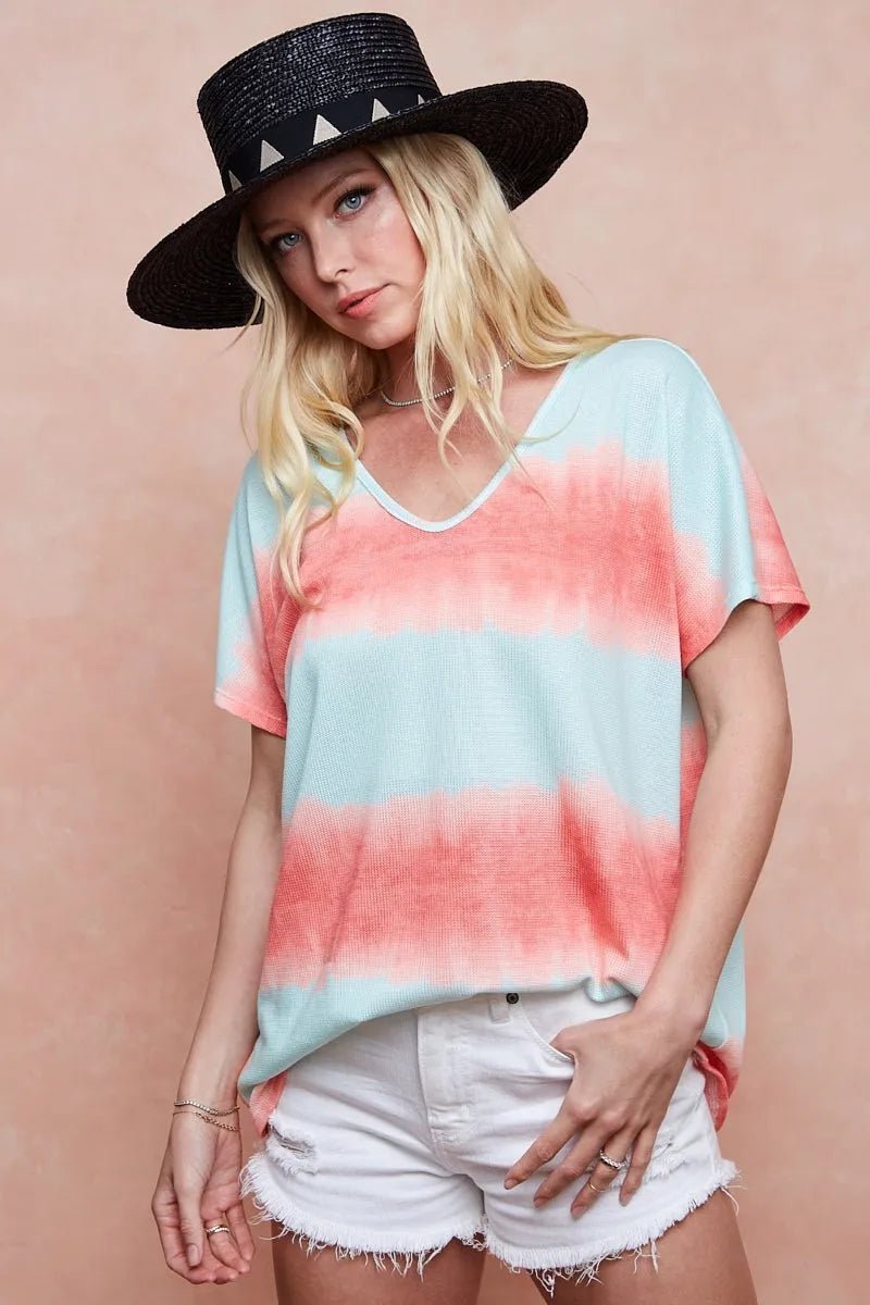 BiBi Tie - Dye Printed Hacci Knit Top - Cashmere Daisy