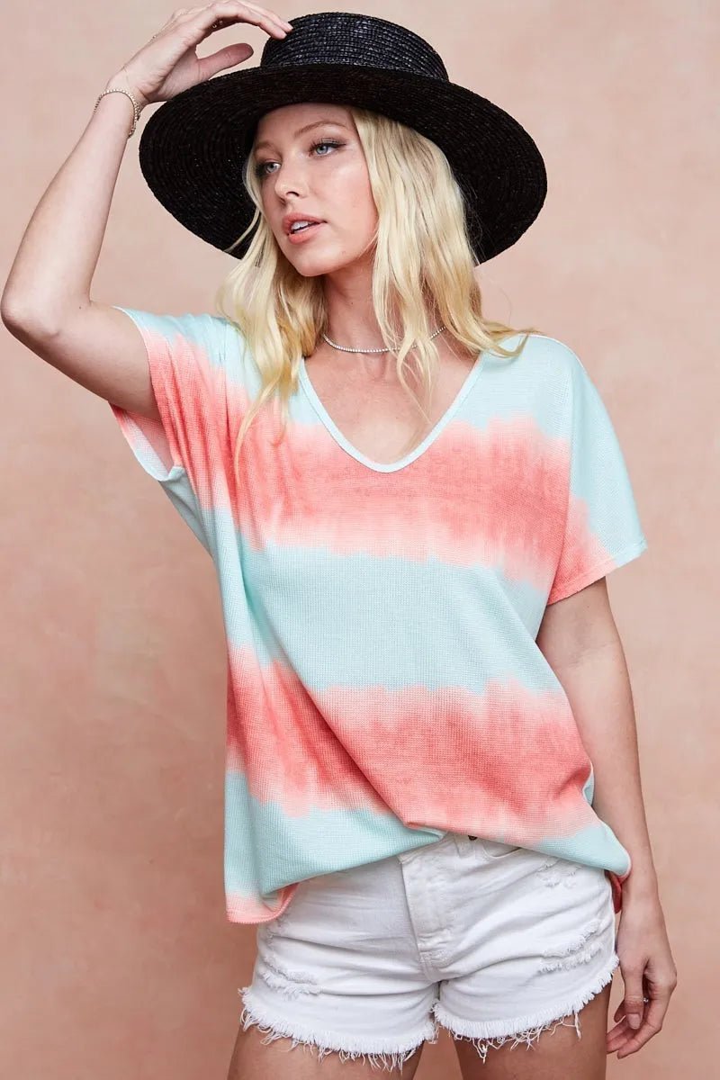 BiBi Tie - Dye Printed Hacci Knit Top - Cashmere Daisy