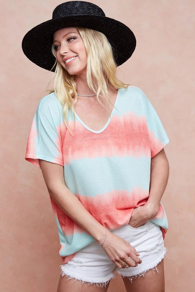 BiBi Tie - Dye Printed Hacci Knit Top - Cashmere Daisy