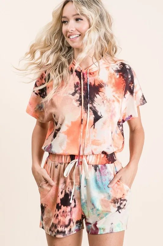 BiBi Tie Dye Terry Hoodie With Drawstring – Rust Multi - Cashmere Daisy