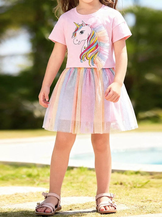 Children's Unicorn Rainbow Tulle Dress Set - Cashmere Daisy
