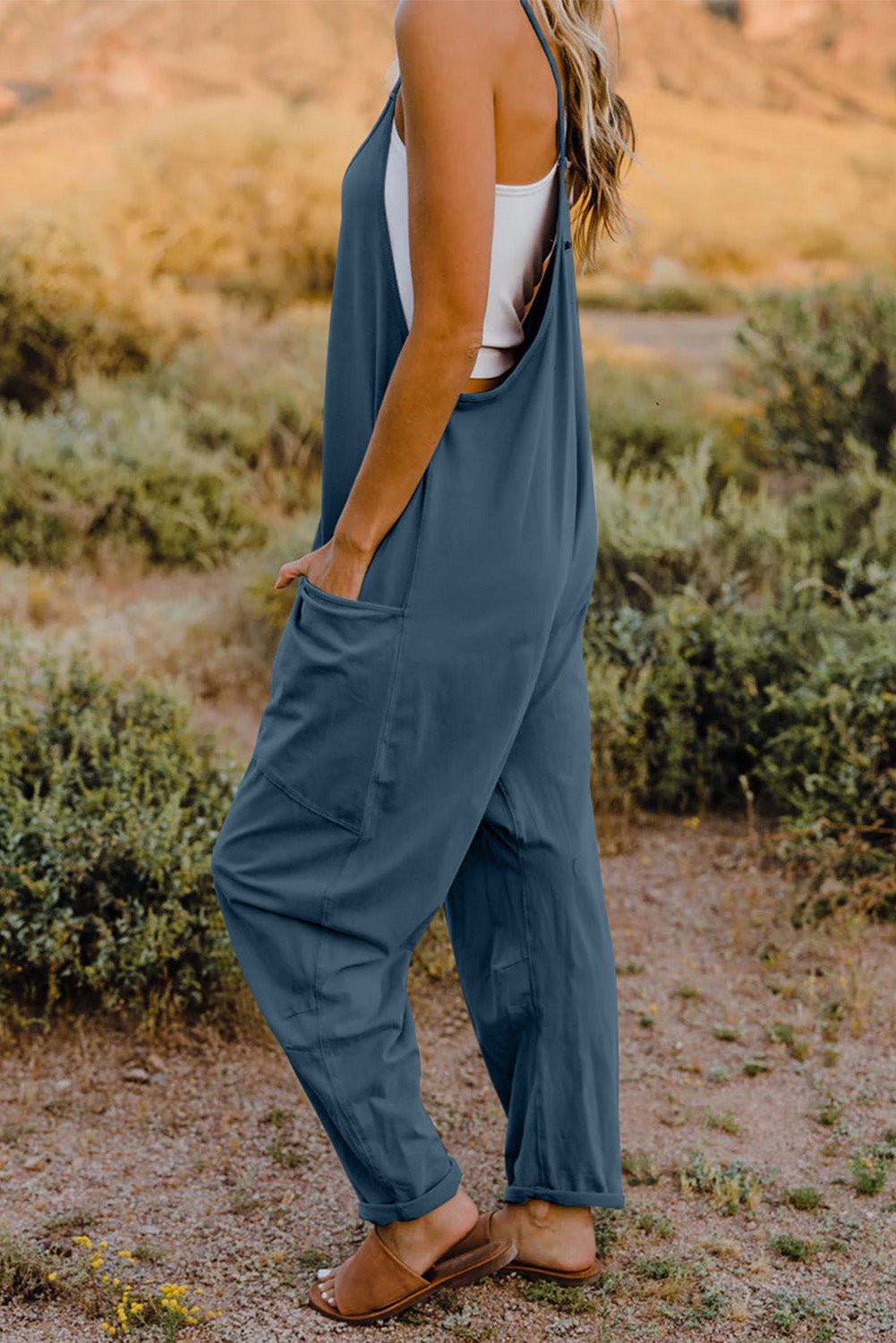 Double Take Sleeveless V - Neck Jumpsuit with Pockets – Full Size Fit - Cashmere Daisy