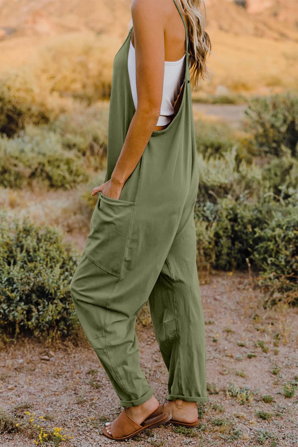 Double Take Sleeveless V - Neck Jumpsuit with Pockets – Full Size Fit - Cashmere Daisy
