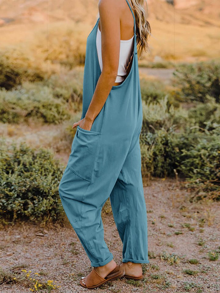 Double Take Sleeveless V - Neck Jumpsuit with Pockets – Full Size Fit - Cashmere Daisy