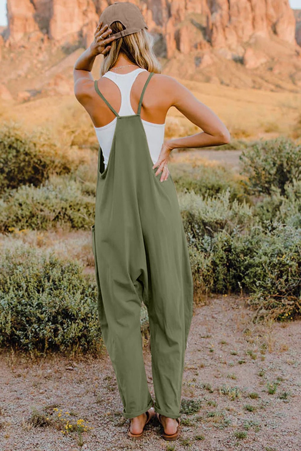Double Take Sleeveless V - Neck Jumpsuit with Pockets – Full Size Fit - Cashmere Daisy