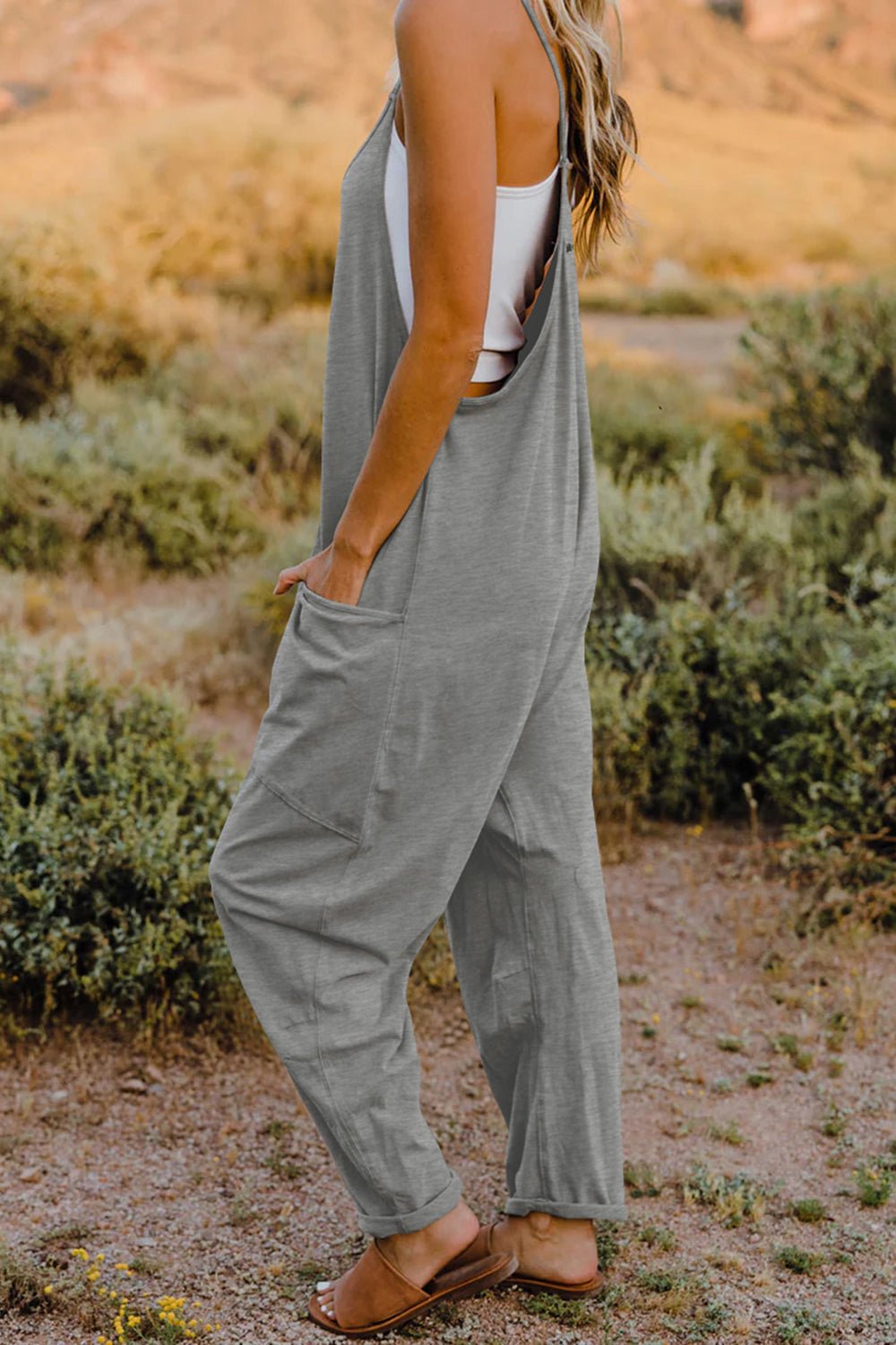 Double Take Sleeveless V - Neck Jumpsuit with Pockets – Full Size Fit - Cashmere Daisy