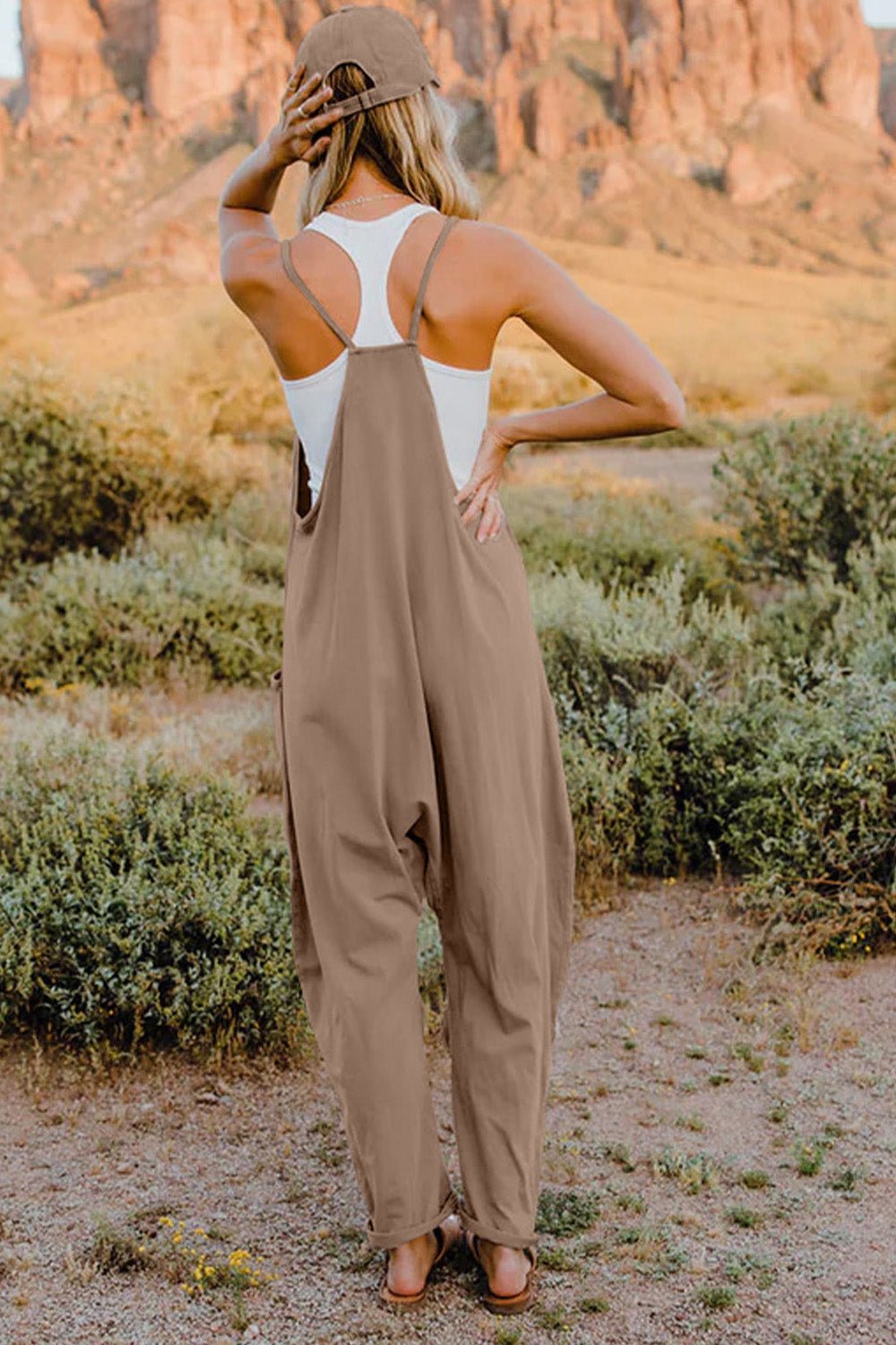 Double Take Sleeveless V - Neck Jumpsuit with Pockets – Full Size Fit - Cashmere Daisy