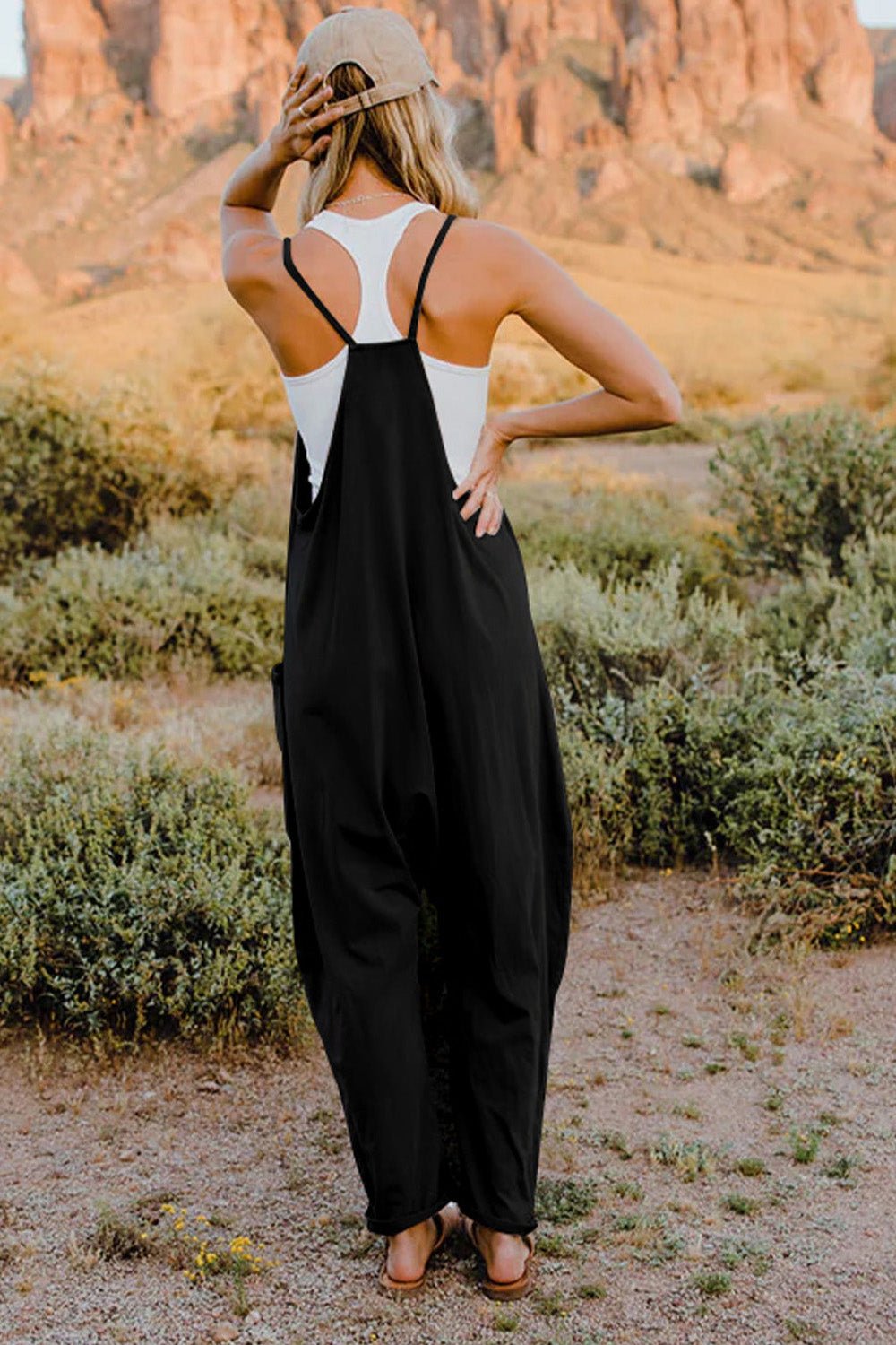 Double Take Sleeveless V - Neck Jumpsuit with Pockets – Full Size Fit - Cashmere Daisy