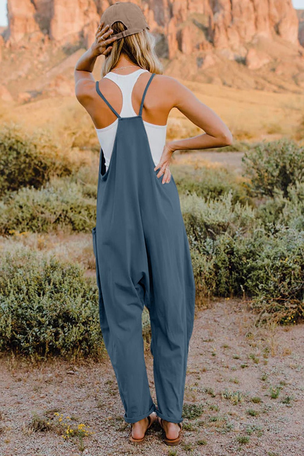 Double Take Sleeveless V - Neck Jumpsuit with Pockets – Full Size Fit - Cashmere Daisy