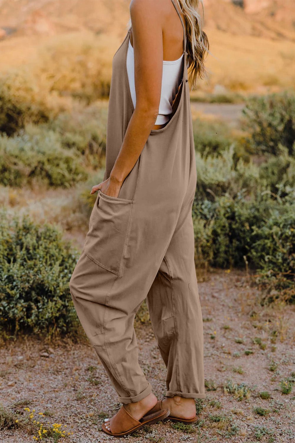 Double Take Sleeveless V - Neck Jumpsuit with Pockets – Full Size Fit - Cashmere Daisy