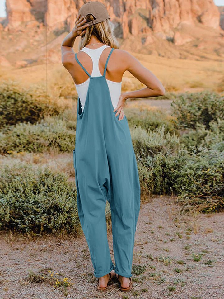 Double Take Sleeveless V - Neck Jumpsuit with Pockets – Full Size Fit - Cashmere Daisy