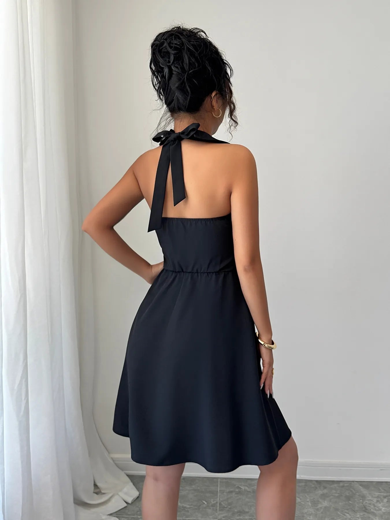 Maid Inspired Black Button Mini Dress - Cashmere Daisy