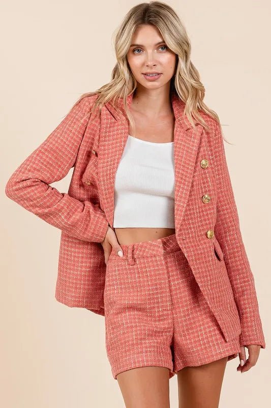 Mittoshop Coral Tweed Shorts with Pockets |Classic Summer Style - Cashmere Daisy