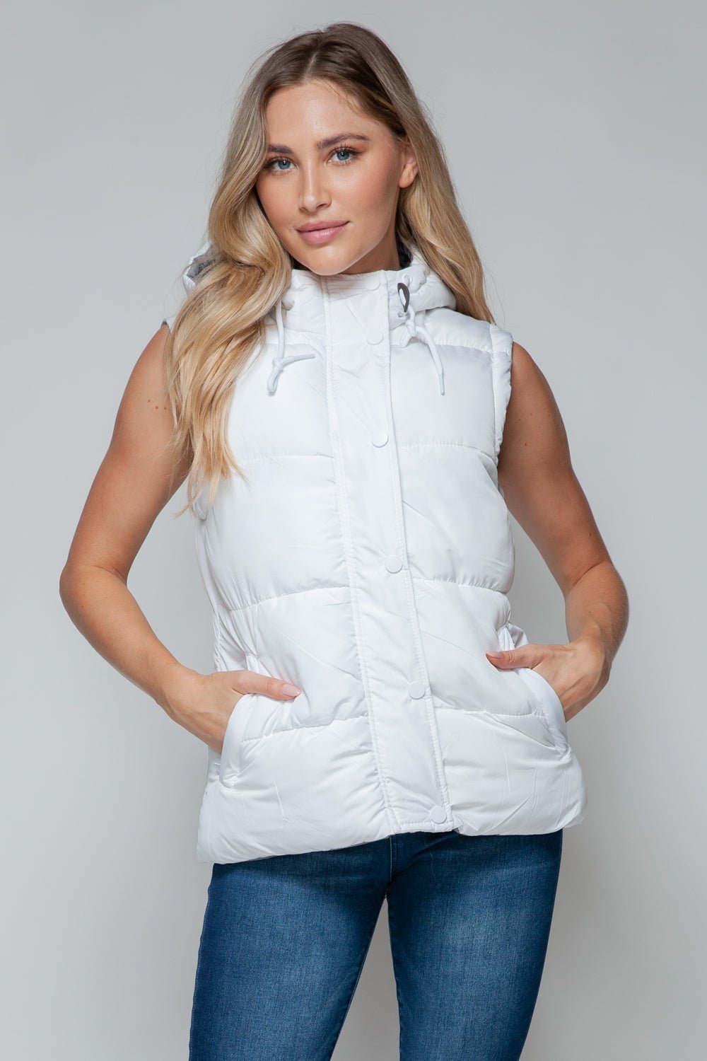 Snobbish Snap and Zip Closure Hooded Vest – White - Cashmere Daisy
