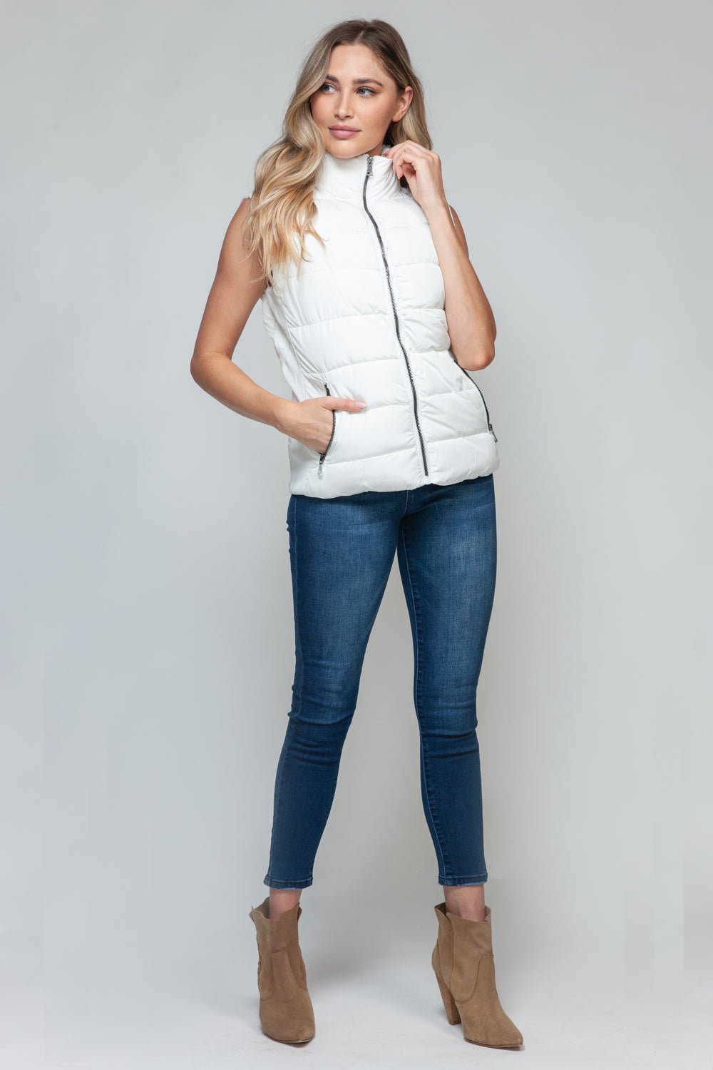 Snobbish Zip Up Turtleneck Vest with Pockets - Cashmere Daisy