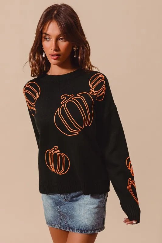 SO ME Pumpkin Embroidered Halloween Thanksgiving Sweater - Cashmere Daisy