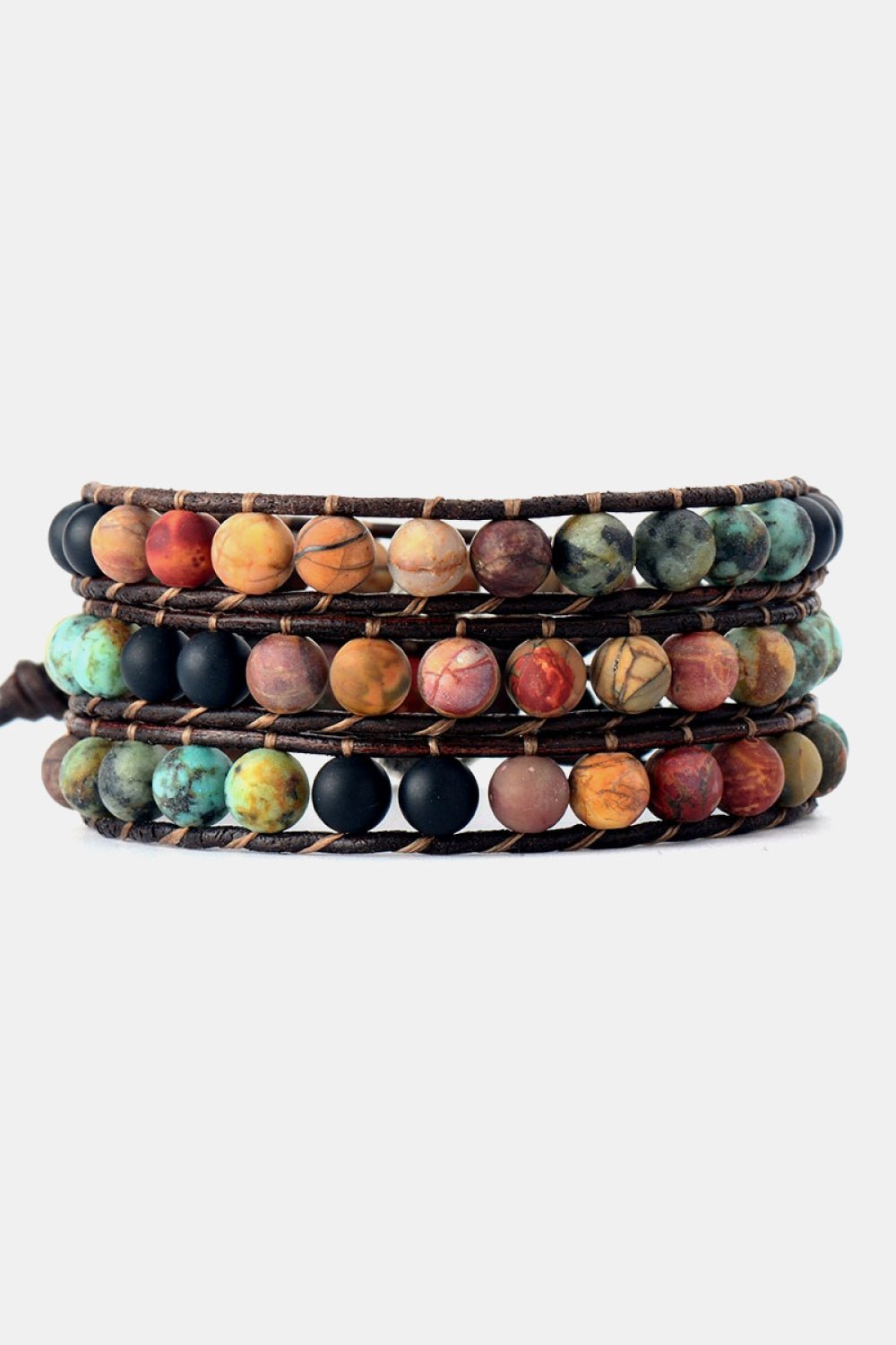 Triple Layer Beaded Agate Bracelet – Handmade Earth - Tone Wrap - Cashmere Daisy