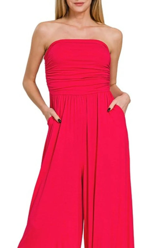 Zenana Strapless Tube Top Jumpsuit – Red - Cashmere Daisy