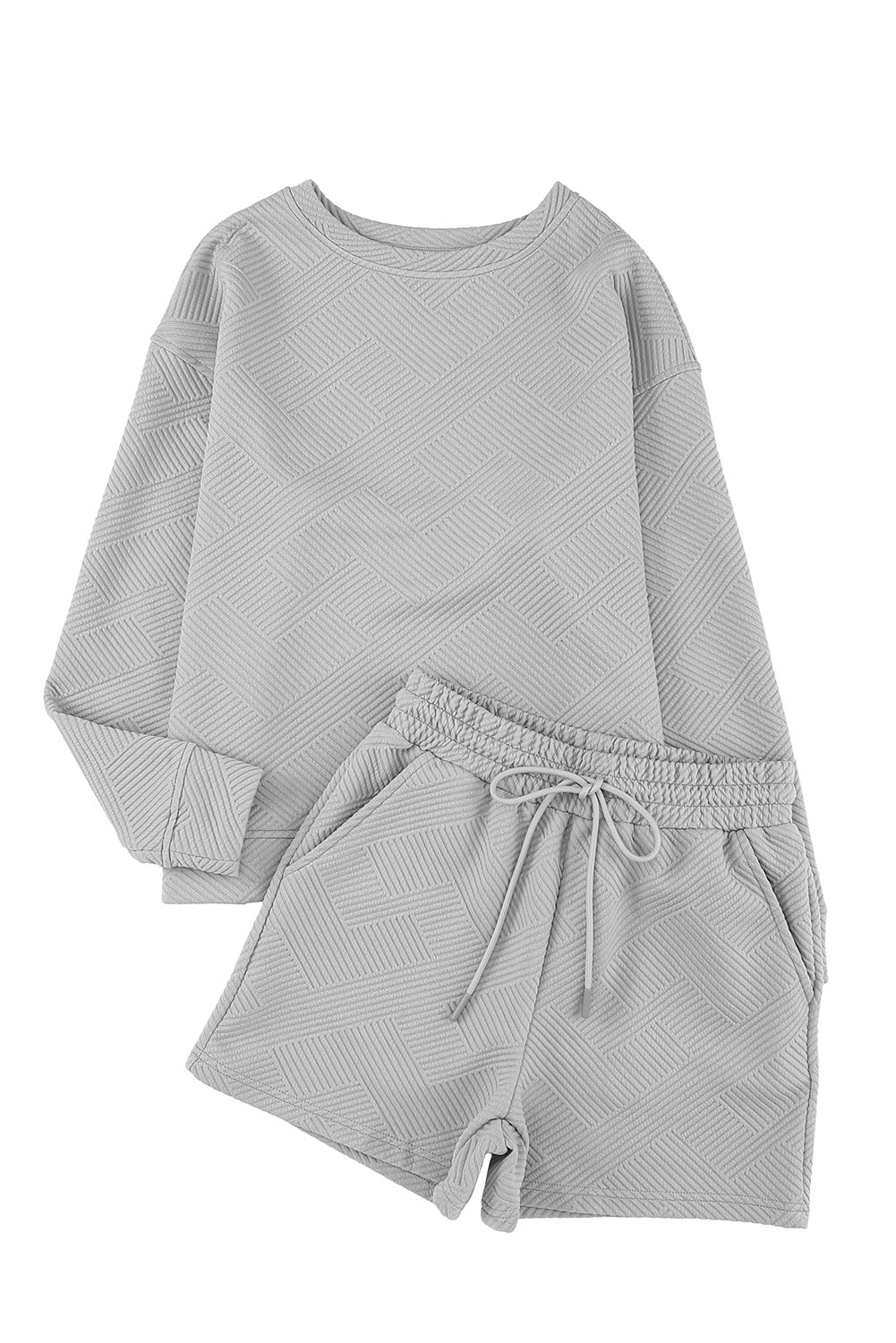 Textured Long Sleeve Top & Drawstring Shorts Set | Sophisticated Loungewear