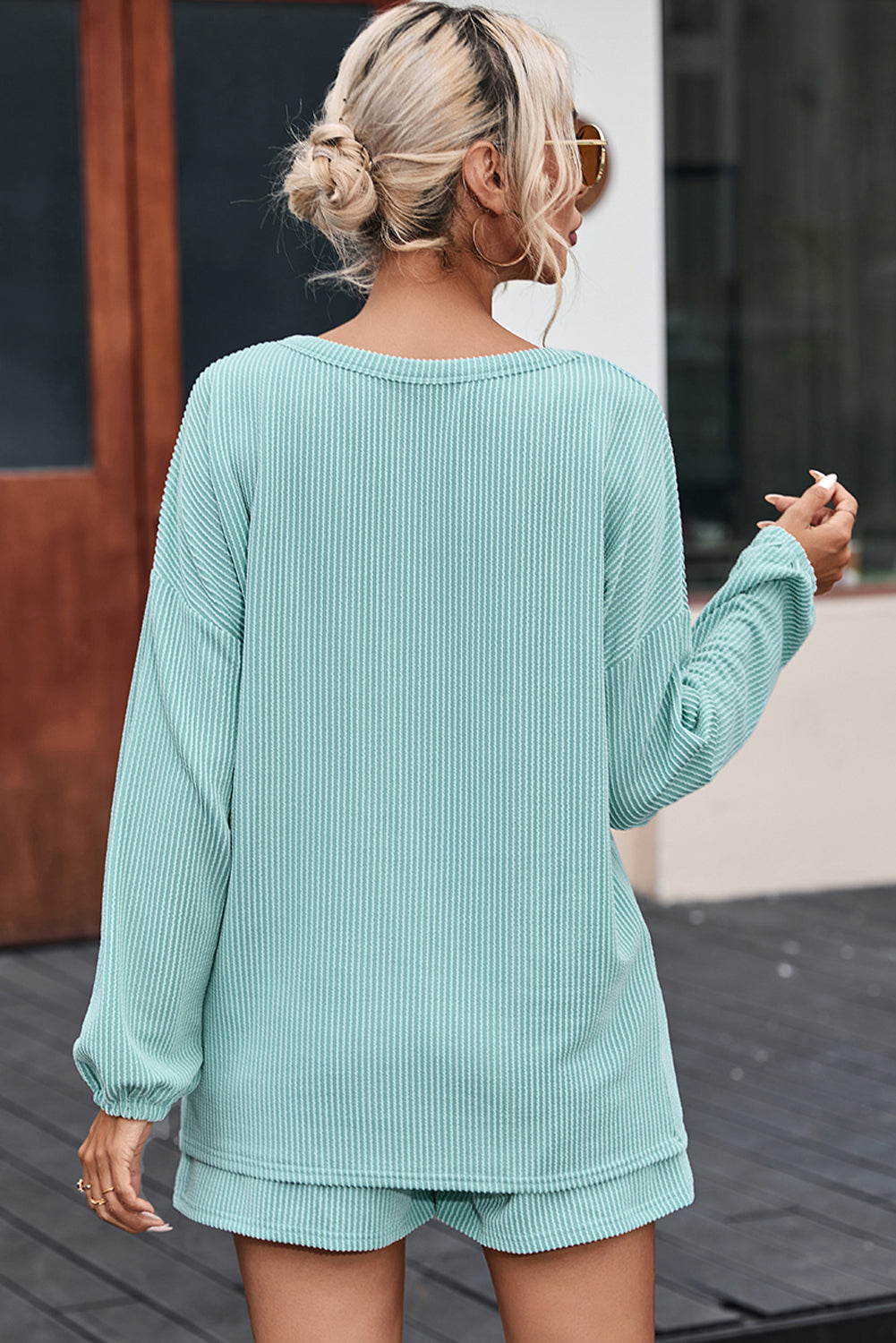 Corded V Neck Slouchy Top & Pocketed Shorts Set | Soft & Versatile