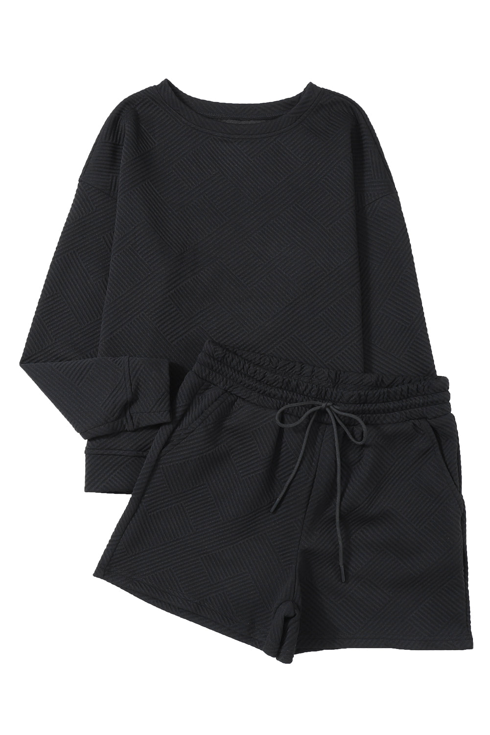 Textured Long Sleeve Top & Drawstring Shorts Set | Sophisticated Loungewear