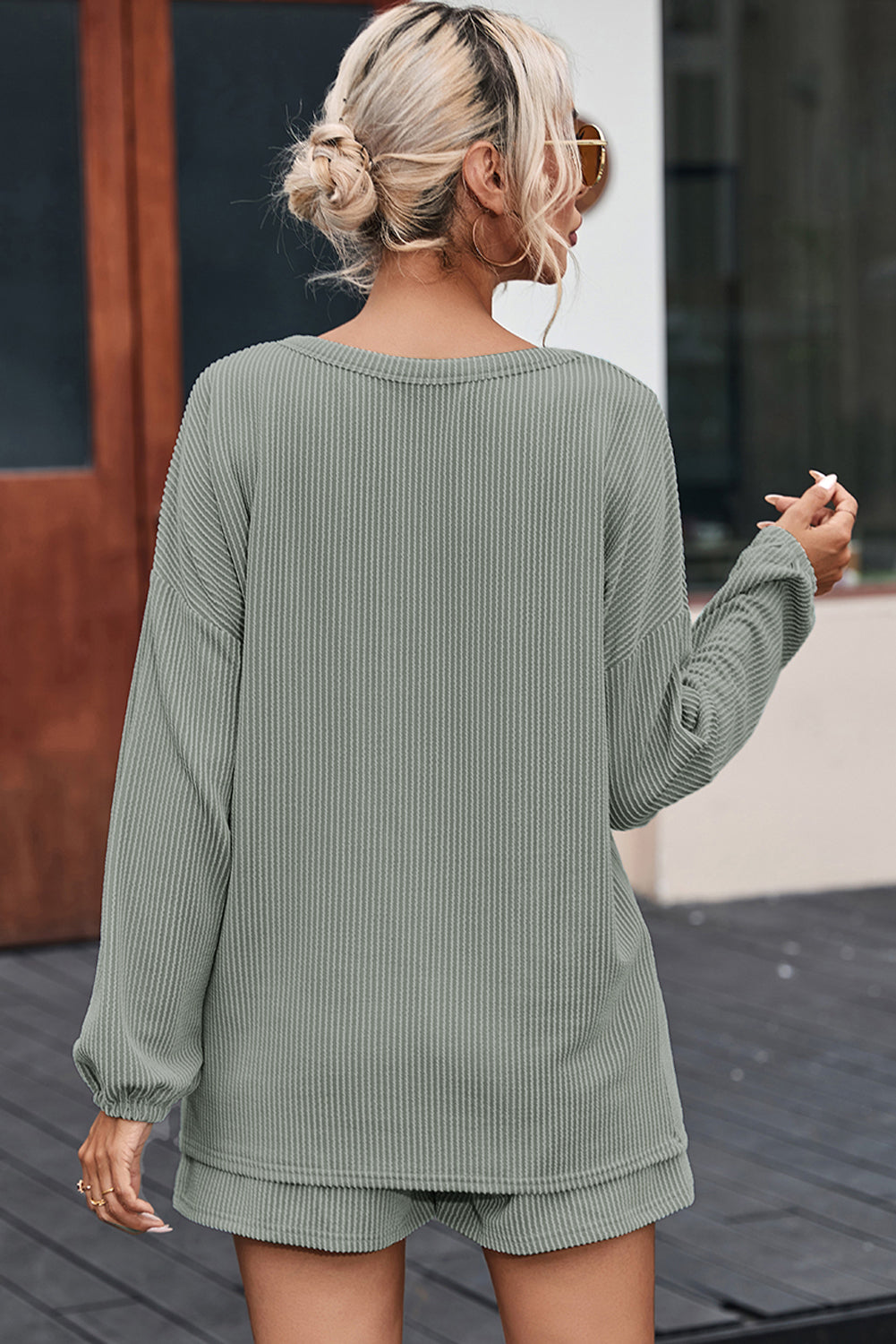 Corded V Neck Slouchy Top & Pocketed Shorts Set | Soft & Versatile