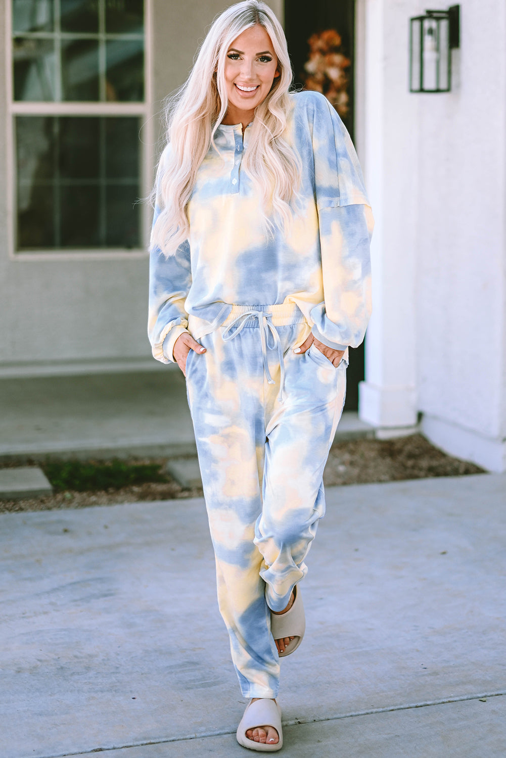 Multicolor Tie Dye Henley Top & Drawstring Pants Set | Fun & Eye-Catching
