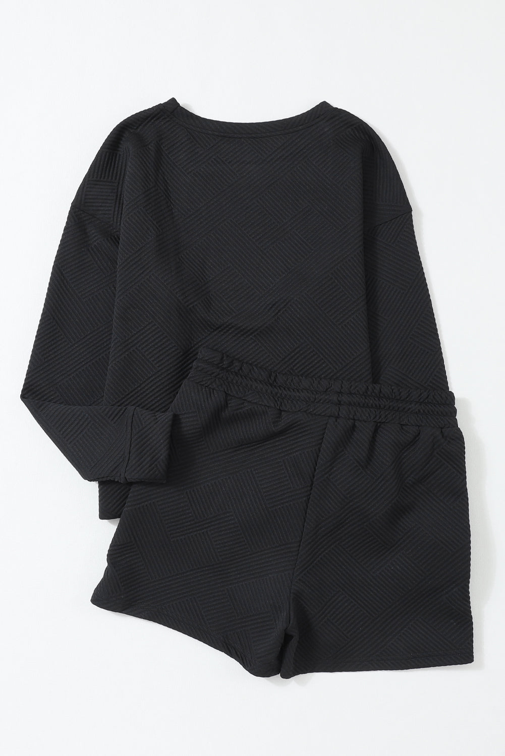 Textured Long Sleeve Top & Drawstring Shorts Set | Sophisticated Loungewear