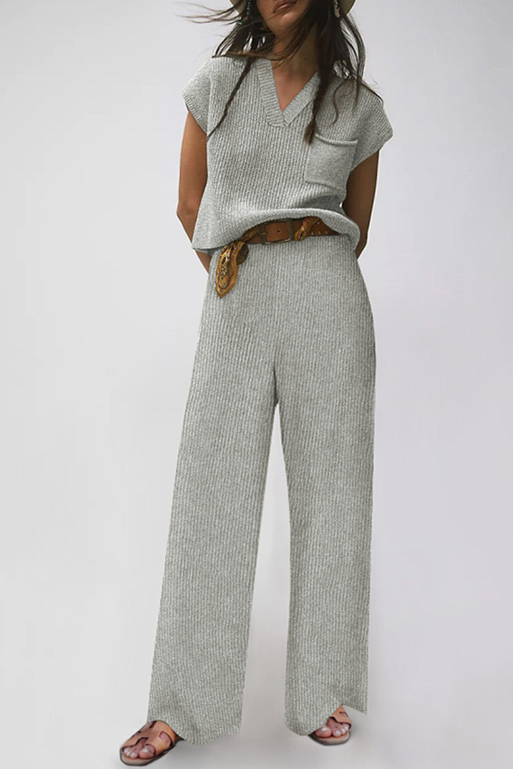 Knitted V Neck Sweater & Casual Pants Set | Cozy Fashion