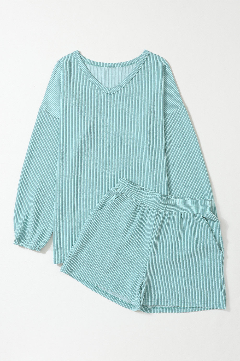 Corded V Neck Slouchy Top & Pocketed Shorts Set | Soft & Versatile