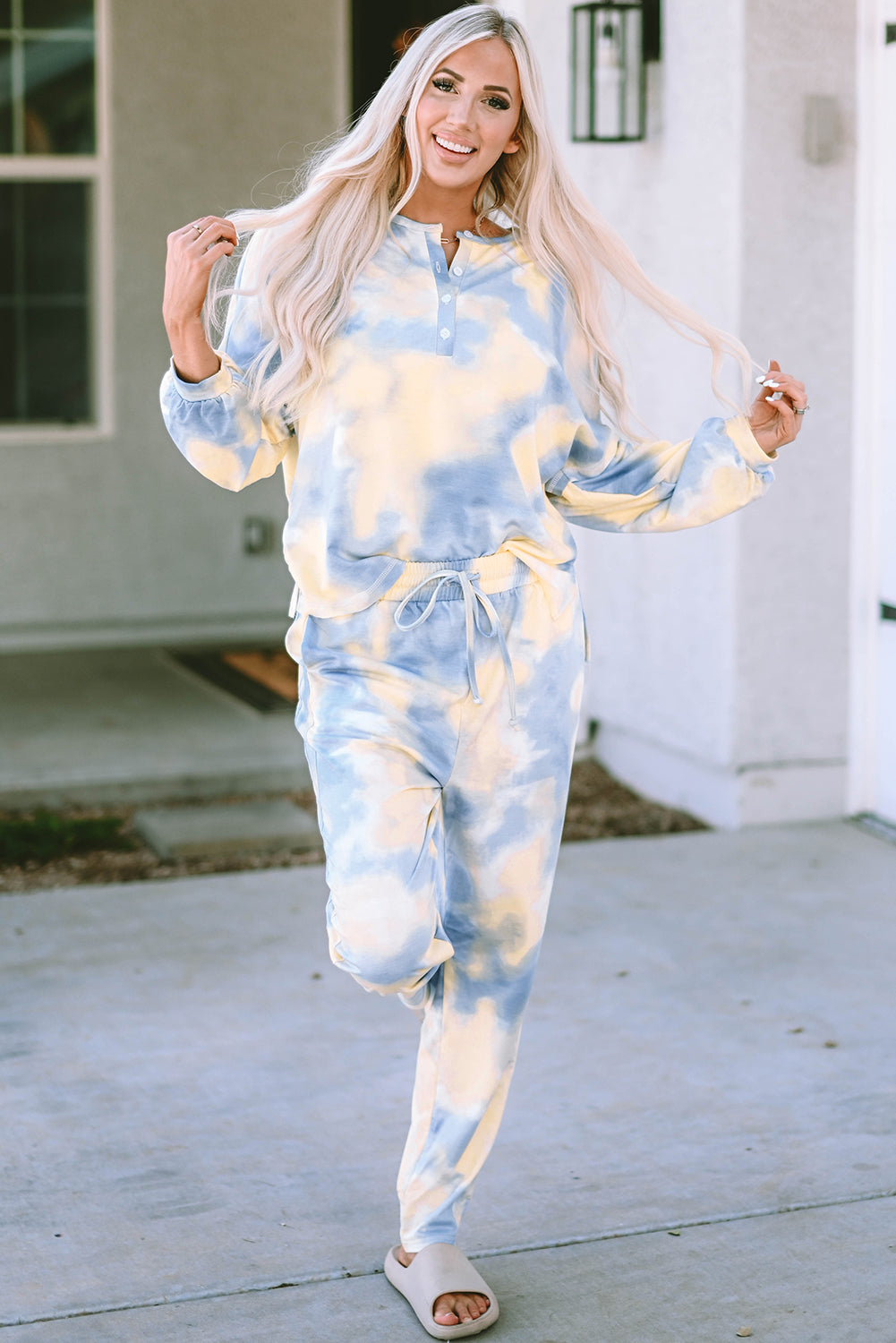 Multicolor Tie Dye Henley Top & Drawstring Pants Set | Fun & Eye-Catching