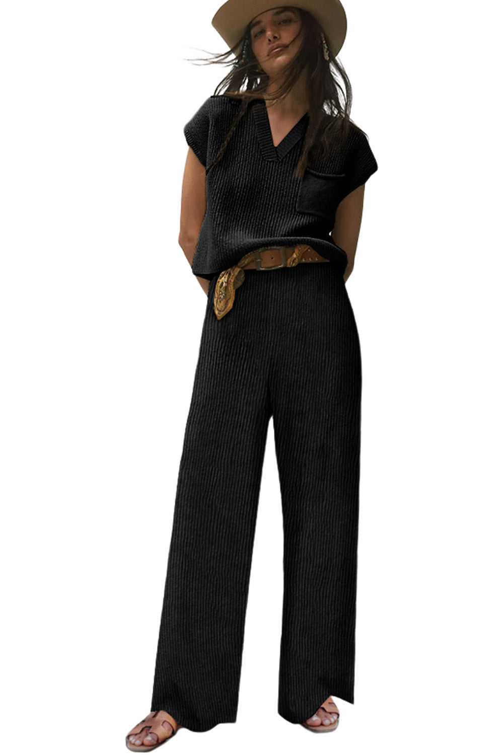 Knitted V Neck Sweater & Casual Pants Set | Cozy Fashion