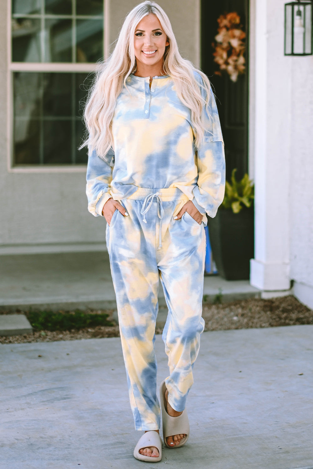 Multicolor Tie Dye Henley Top & Drawstring Pants Set | Fun & Eye-Catching